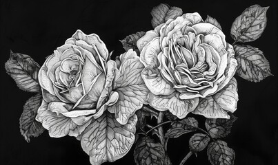 Two roses on black background monochrome image © TheoTheWizard