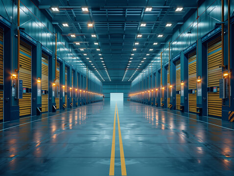  Logistic storage stock depo port dock warehouse inside. Business shipping transportation