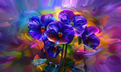 Violets in abstract art style
