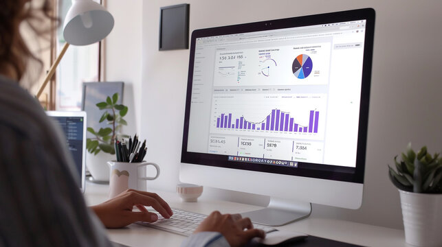 Analytics and graphs on computer screen. 