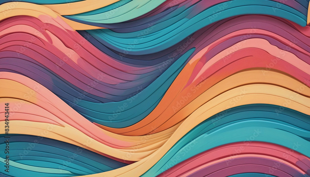 Poster groovy and vibrant abstract wallpaper with seamless wave patterns and nostalgic wood carving layers 