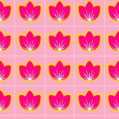 Pink tulip seamless pattern with pink background.