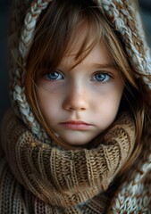 Portrait of a girl in a brown scarf