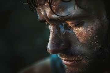 Obraz premium Close up portrait of a sweaty male face