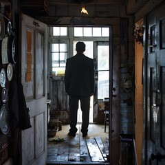 Man in suit standing in a doorway