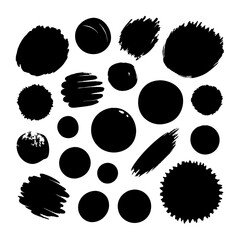 Abstract black brush stroke circles with creative designs, bold patterns, and elements