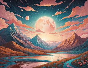 Golden swirls of vibrant pastel hues: A contemporary, minimalistic and surreal digital landscape