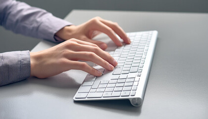 Hands on white keyboard typing something 