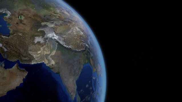 Fly Zoom into Pakistan, Islamabad, Karachi, through space to see the country map region from above from space. Detailed map Showing area, HD and 4K. Animation.