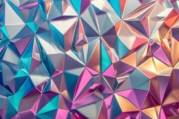 A vibrant and dynamic illustration featuring a futuristic polygonal pattern with metallic accents, creating a captivating sense of depth and dimension.