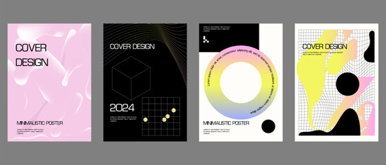 Posters with silhouette minimalistic basic figures, extraordinary graphic assets of geometrical shapes swiss style. Modern minimal monochrome print brutalist.