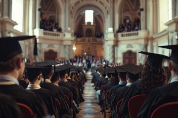 Witness the joy and pride as graduates receive their diplomas amidst the cheers of their families in a magnificent auditorium.