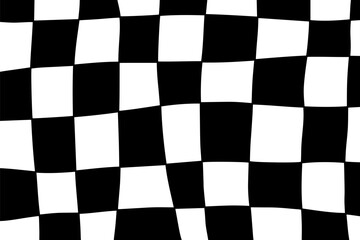 Fototapeta premium Abstract hypnotic shape pop art style. Optical checkered pattern wave motion background. Black white visual illusions. Vector illustration