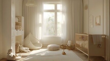 Cozy and Inviting Nursery Room with Natural Lighting and Minimalist Decor