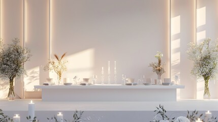 Elegant Candle-Lit Table Setting with Floral Arrangement and Soft Lighting