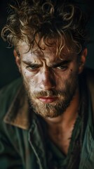 Portrait of a man with a beard and curly hair