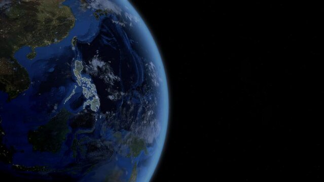 Fly Zoom into Philippines, Manila, through space to see the country map region from above from space. Detailed map Showing area, HD and 4K. Animation.