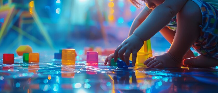 An occupational therapist assessing a childs fine motor skills with play activities close up, child development theme, futuristic, manipulation, playroom backdrop
