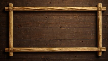 Frame from straw on vintage wooden board.