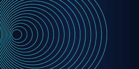 Abstract background with concentric circles in blue green colors flowing wave lines pattern in concept of music, sound waves, technology, science.