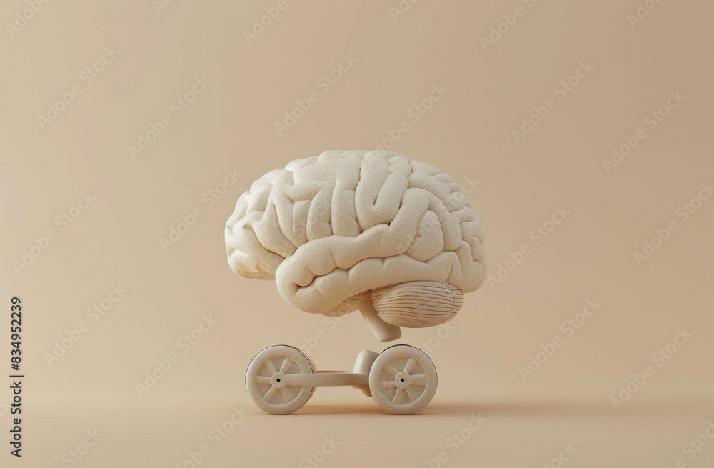 Poster brain on wheels conceptual 3d model illustrating the intersection of science and travel