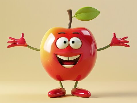 3D apple mascot character
