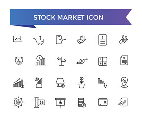 Stock market icon collection. Related to stocks, stock exchange, financial goal, shares, investment, bull market, bear market and investment icons.
