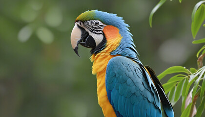 Obraz premium Exotic and vibrant, the tropical paradise of the macaw is a stunning sight in the wild, with its high-colored feathers and beautiful rainbow of colors flying through the lush jungle