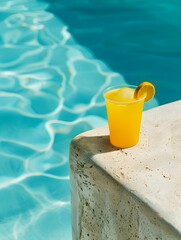 Yellow Drink by the Poolside. Luxury Vacation Wallpaper