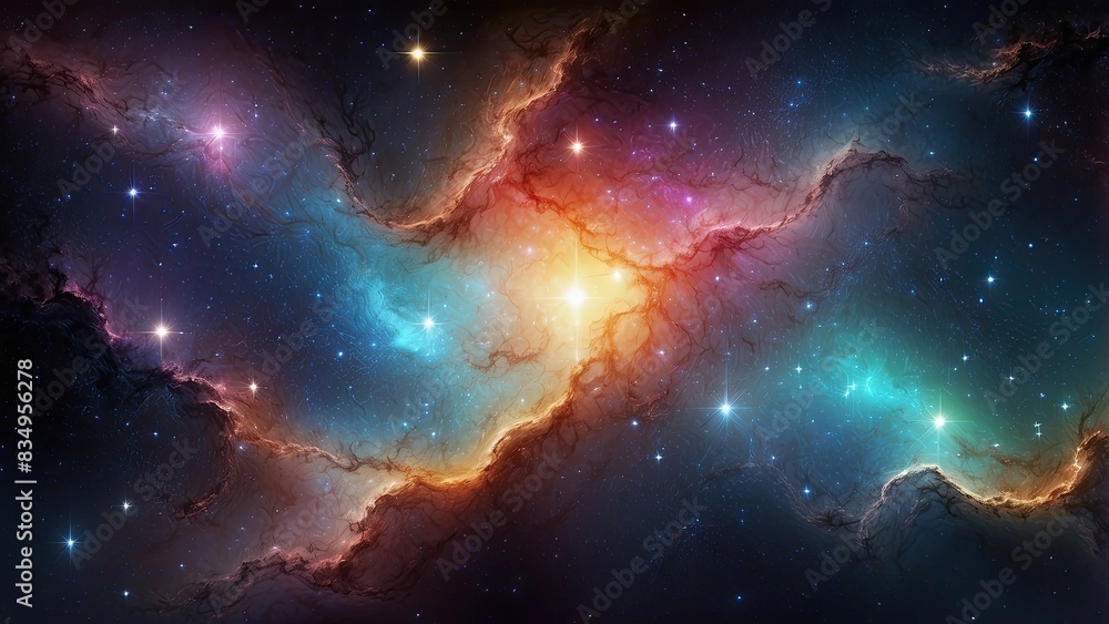 Wall mural space background with realistic nebula and shining stars. colorful cosmos with stardust and milky wa