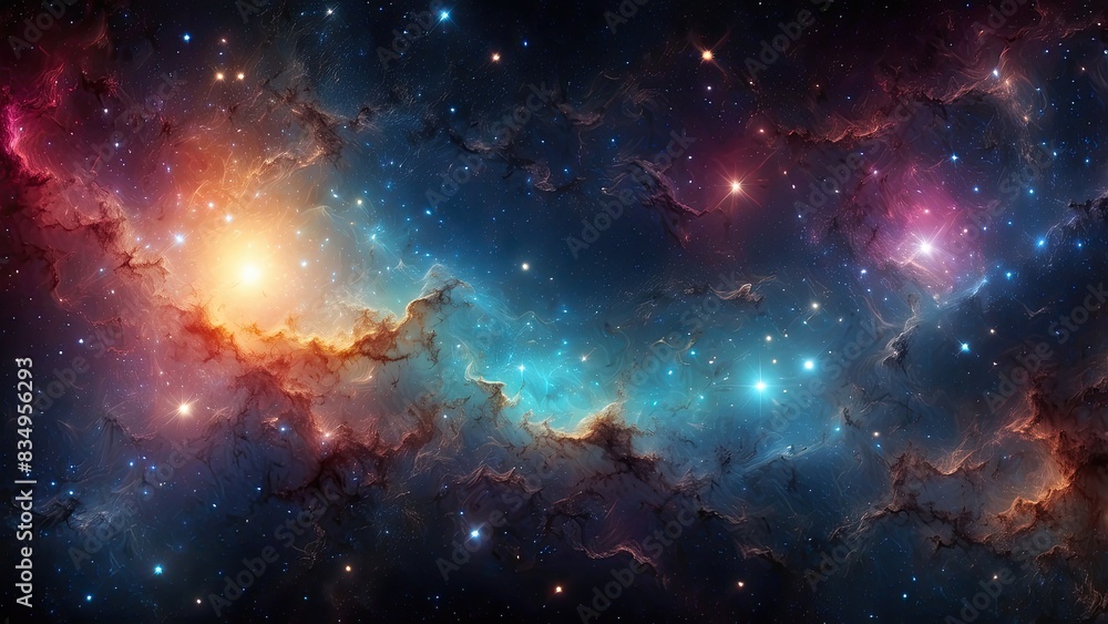 Wall mural space background with realistic nebula and shining stars. colorful cosmos with stardust and milky wa