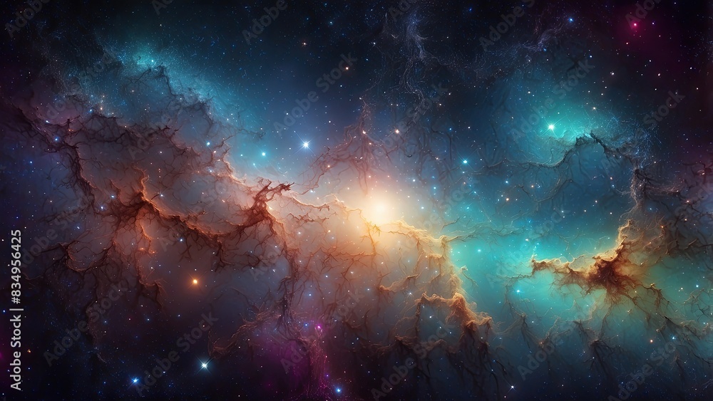 Wall mural space background with realistic nebula and shining stars. colorful cosmos with stardust and milky wa