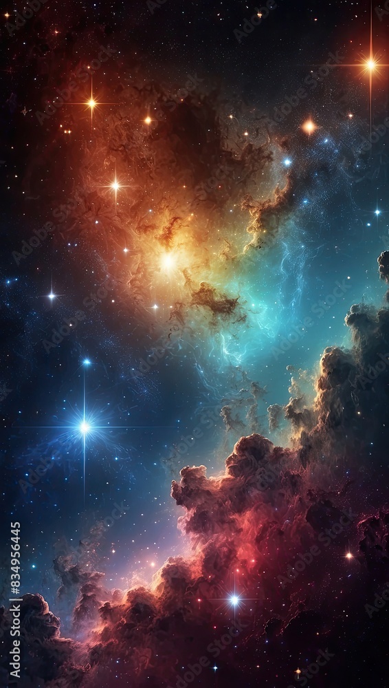 Wall mural space background with realistic nebula and shining stars. colorful cosmos with stardust and milky wa