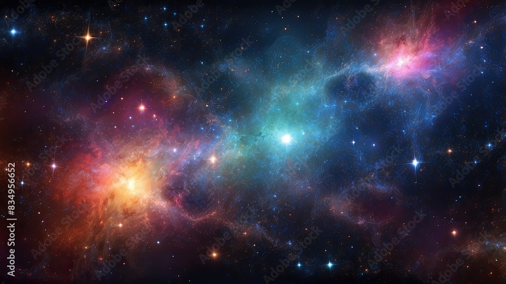 Wall mural space background with realistic nebula and shining stars. colorful cosmos with stardust and milky wa