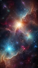 Obraz premium Space background with realistic nebula and shining stars. Colorful cosmos with stardust and milky way. Magic color galaxy. Infinite universe and starry night. Vector illustration