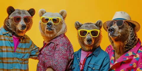 Group of bears in funky Wacky wild mismatch colourful outfits