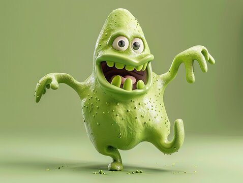 friendly germ mascot - green slimy booger, bacteria, virus
