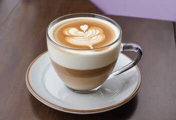 Obraz premium Viennese Lavender Caramel Latte served in a hot glass cup