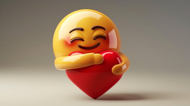 Winking emoticon emoji hugging a red heart - Powered by Adobe