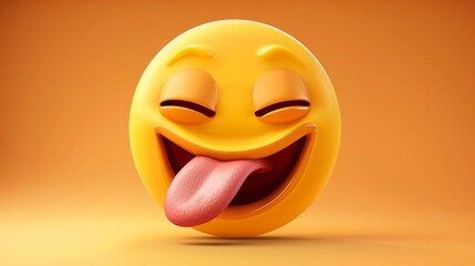 Fototapeta premium Winking face with tongue emoji - Crazy face emoticon - A face showing a stuck-out tongue and winking at the same time