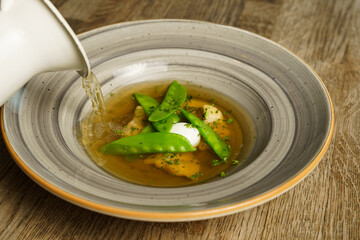 Green bean vegetable soup with egg