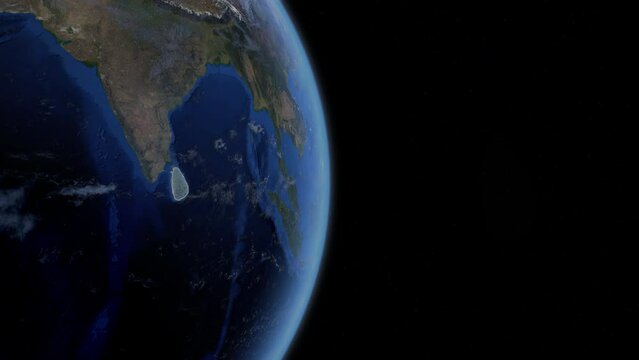 Fly Zoom into Sri Lanka, Colombo, through space to see the country map region from above from space. Detailed map Showing area, HD and 4K. Animation.