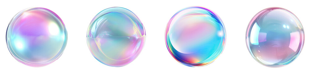 Set of 3d circle shape iridescent holographic bubble with gradient color pastel elements design, isolated on white background, png