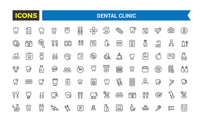 Dental clinic icon set. Outline icons pack. Editable vector icon and illustration.