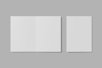 Realistic blank bifold brochure illustration for mockup. 3D Render.