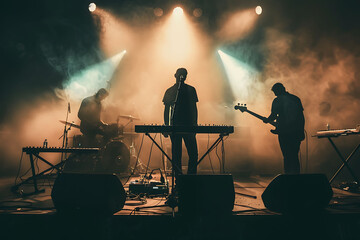 silhouette of A dynamic ensemble of musicians captivating the audience with their performance