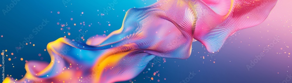Poster abstract colorful fabric wave on blue and pink background, creating a dynamic and vibrant visual exp