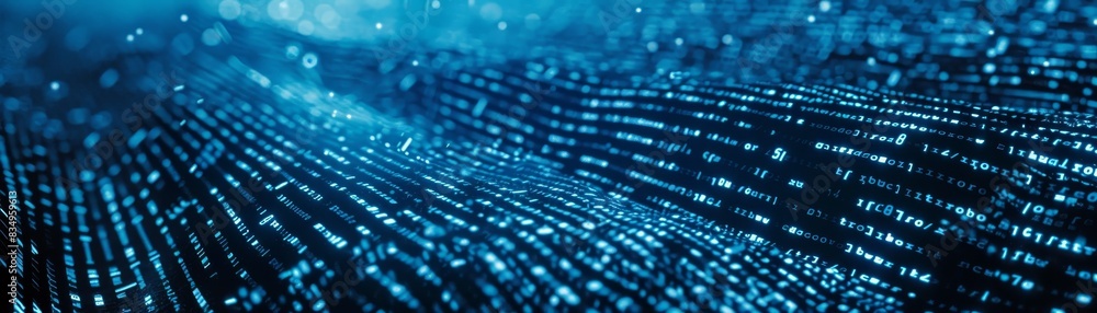 Poster abstract digital background with glowing blue dots and lines, representing data flow and futuristic 