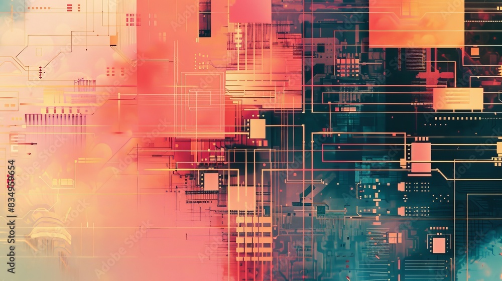 Poster abstract digital circuit backgrounds in vibrant colors representing modern technology, innovation, a