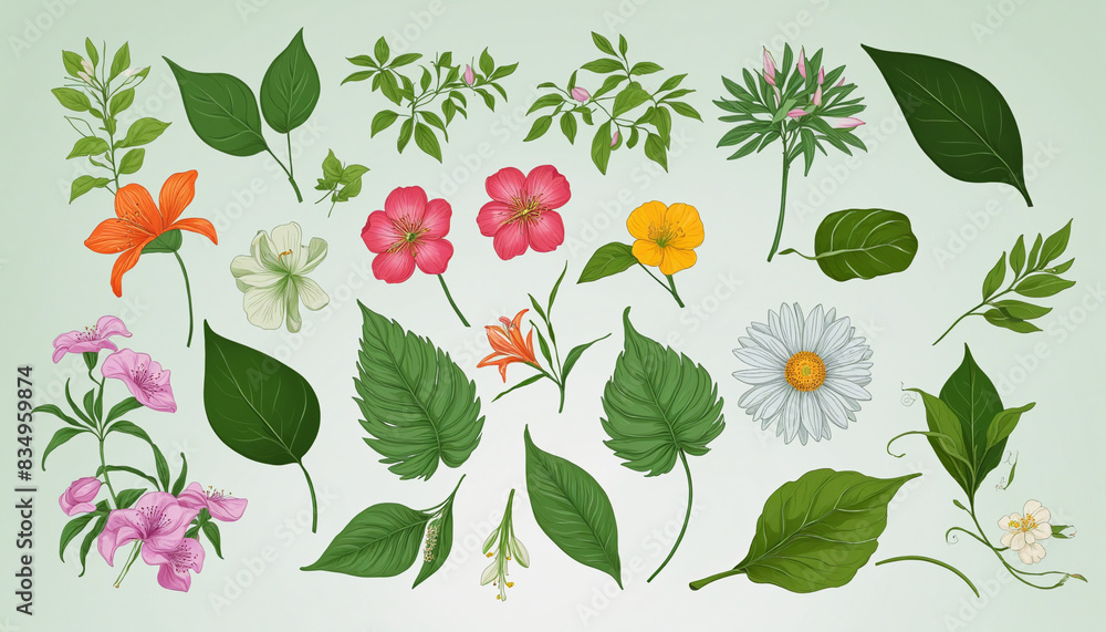 Aufkleber ai-driven collection of vector botanical elements on a transparent background